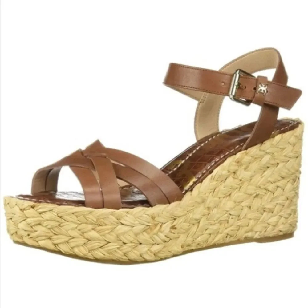 NWOT Sam Edelman Darline Leather Braided Wedge Espadrille Platform Sandals